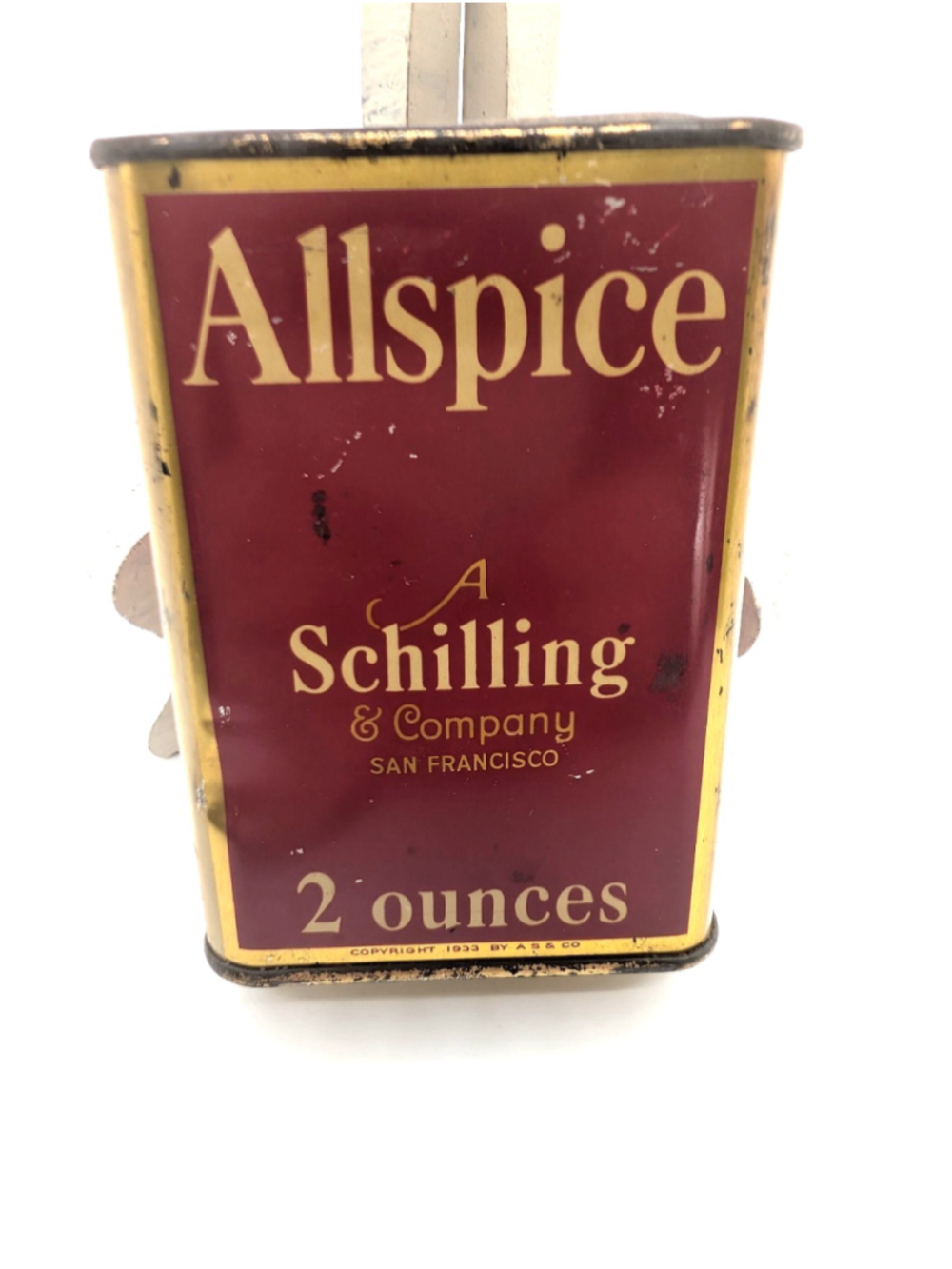 Vintage A. Schilling & Co Allspice Spice Tin - Gold Top & Bottom - 2 oz